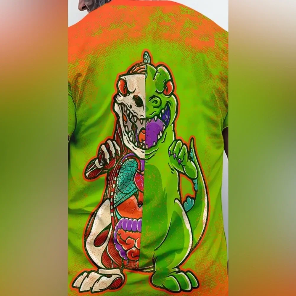 Men's Graphic Dino Print T-Shirt 🦖 Vibrant, Colorful, Fun Novelty Tee Size XXL - Picture 3 of 7